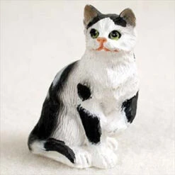 Black & White Shorthaired Tabby Cat Figurine