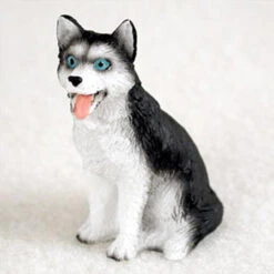 Husky Black & White W/Blue Eyes Bonsai Tree Figurine