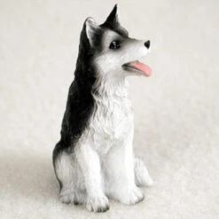Husky Black & White W/Brown Eyes Bonsai Tree Figurine