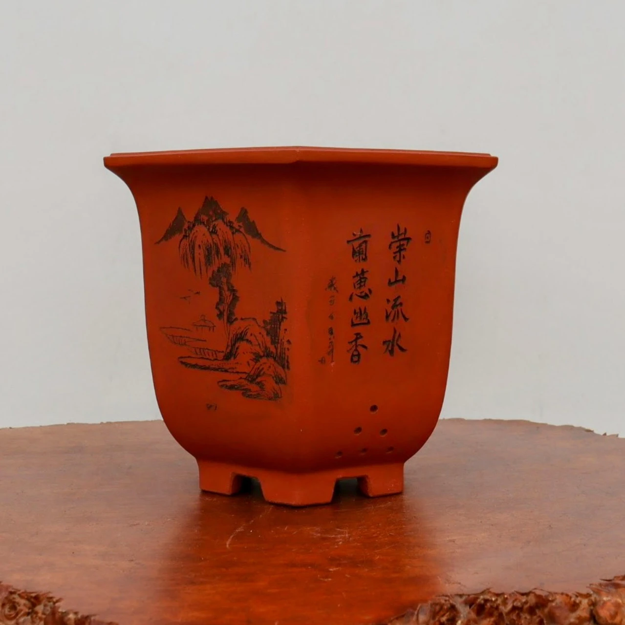 10-Inch Etched Glazed Yixing Bonsai Pot (No. 2424) - Image 6