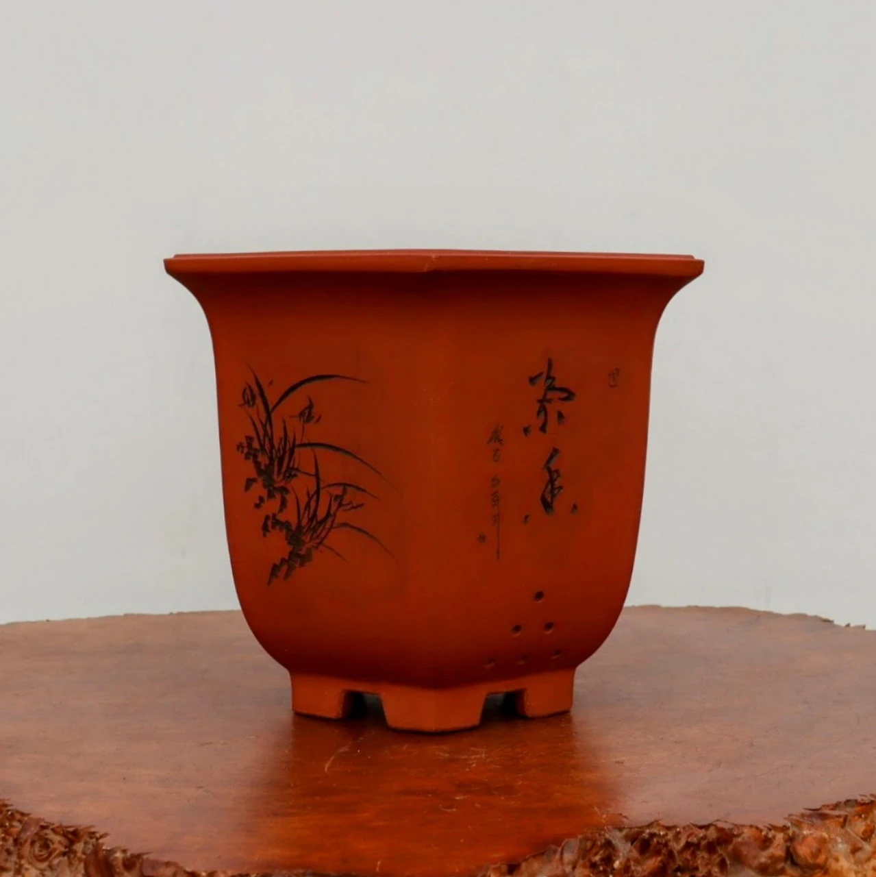 10-Inch Etched Glazed Yixing Bonsai Pot (No. 2424) - Image 2