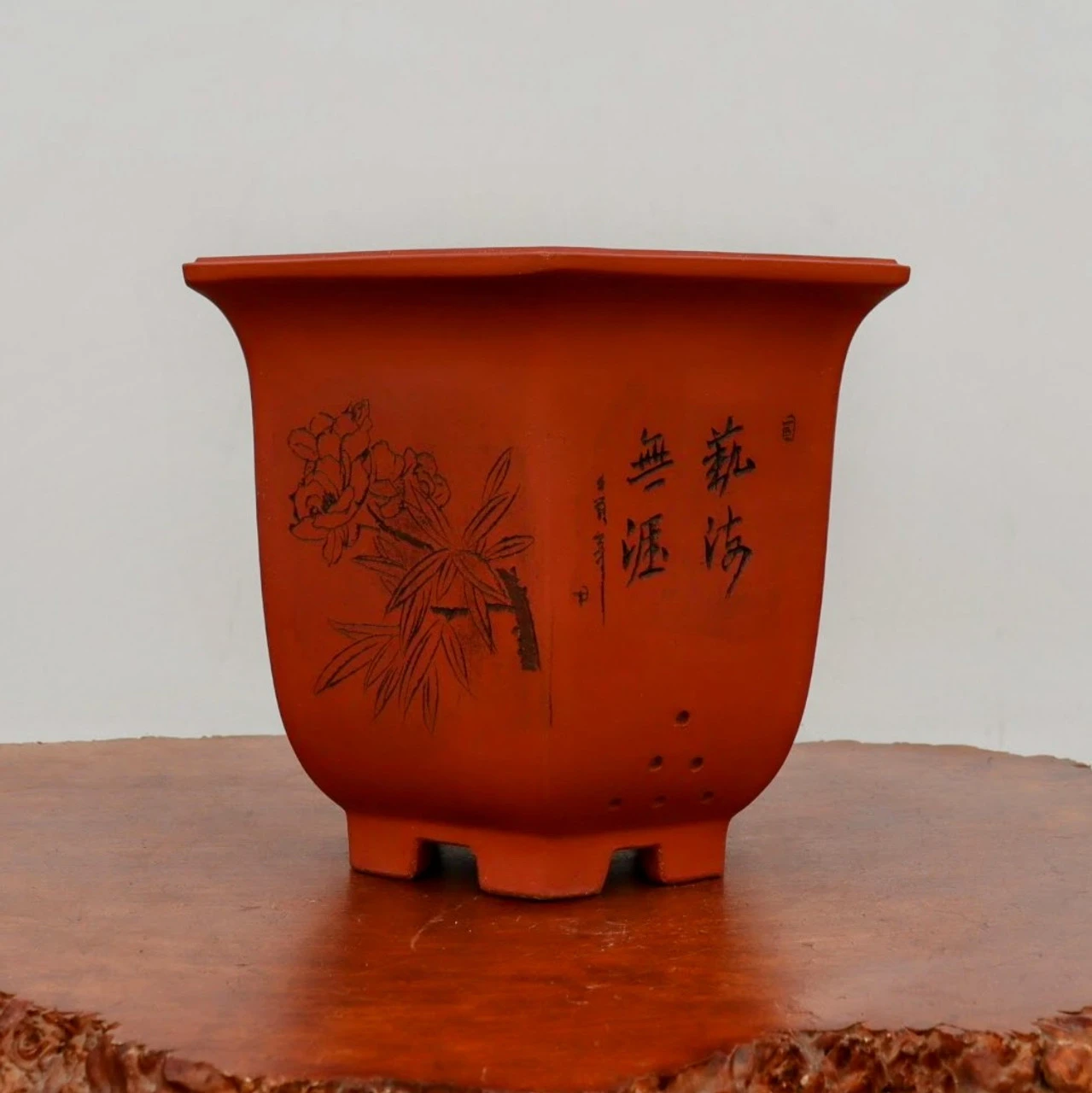 10-Inch Etched Glazed Yixing Bonsai Pot (No. 2424) - Image 4