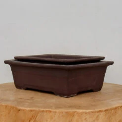 Udei (brown) Unglazed Rectangular Bonsai Pot