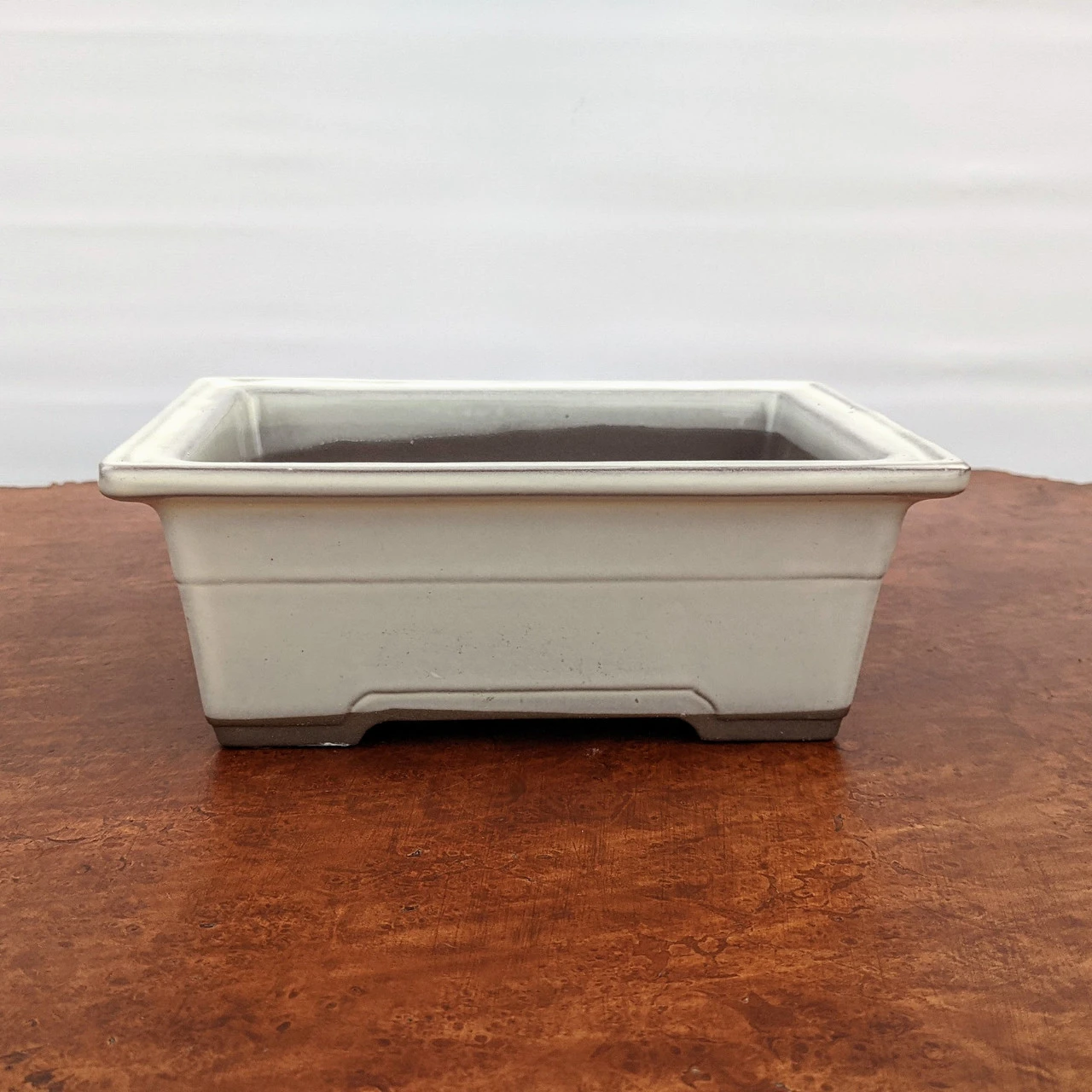 7-8" Cream Glazed Rectangle Bonsai Pot - Image 2