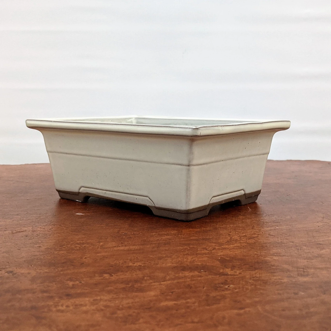 7-8" Cream Glazed Rectangle Bonsai Pot