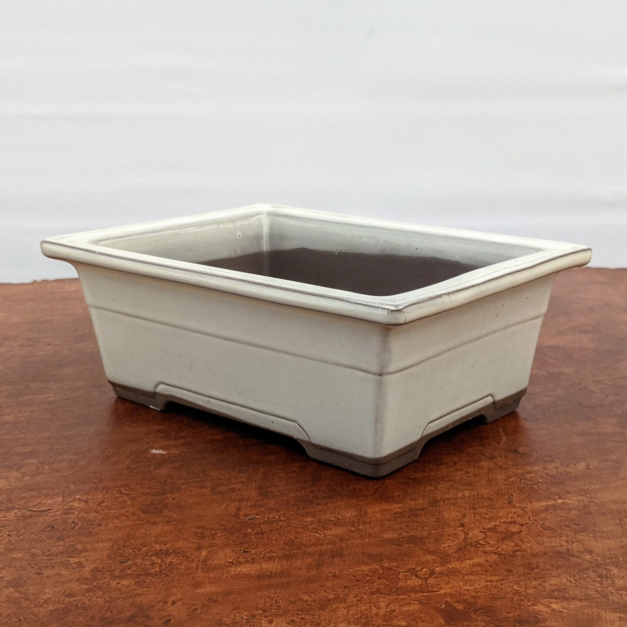 7-8" Cream Glazed Rectangle Bonsai Pot - Image 6