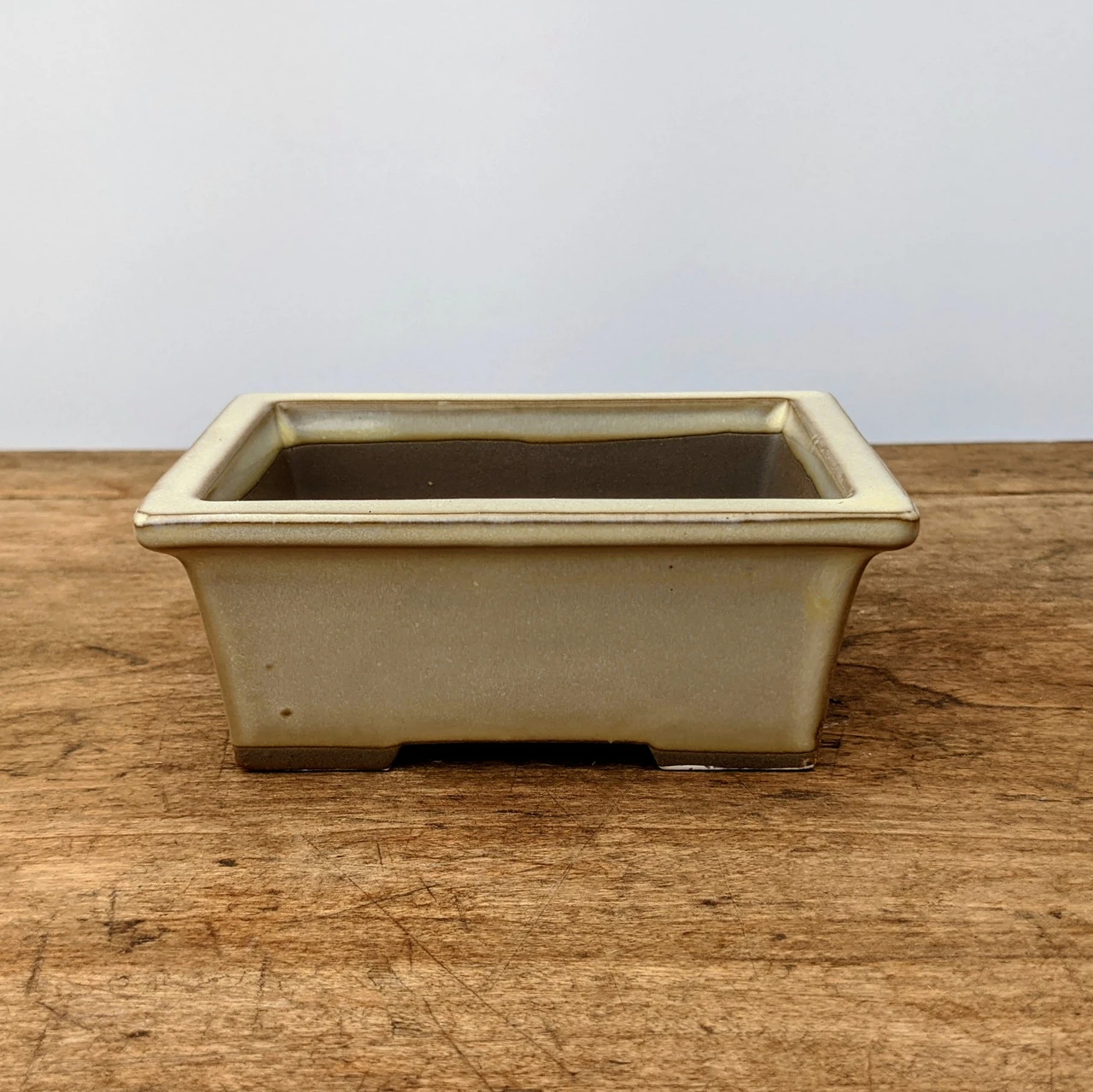 5-6" Cream (rectangular) Glazed Bonsai Pot (No. 052) - Image 2