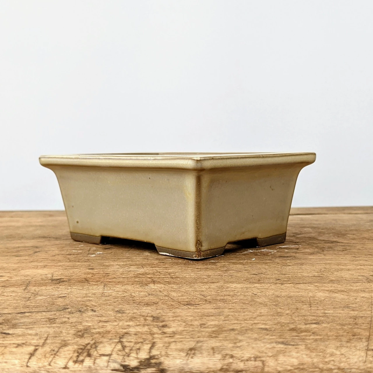5-6" Cream (rectangular) Glazed Bonsai Pot (No. 052) - Image 3