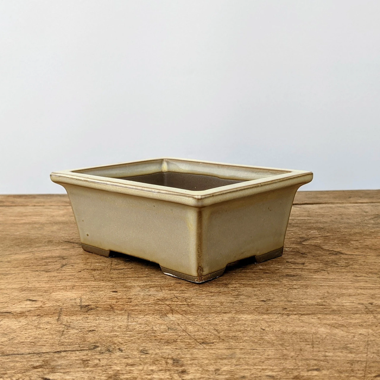 5-6" Cream (rectangular) Glazed Bonsai Pot (No. 052)