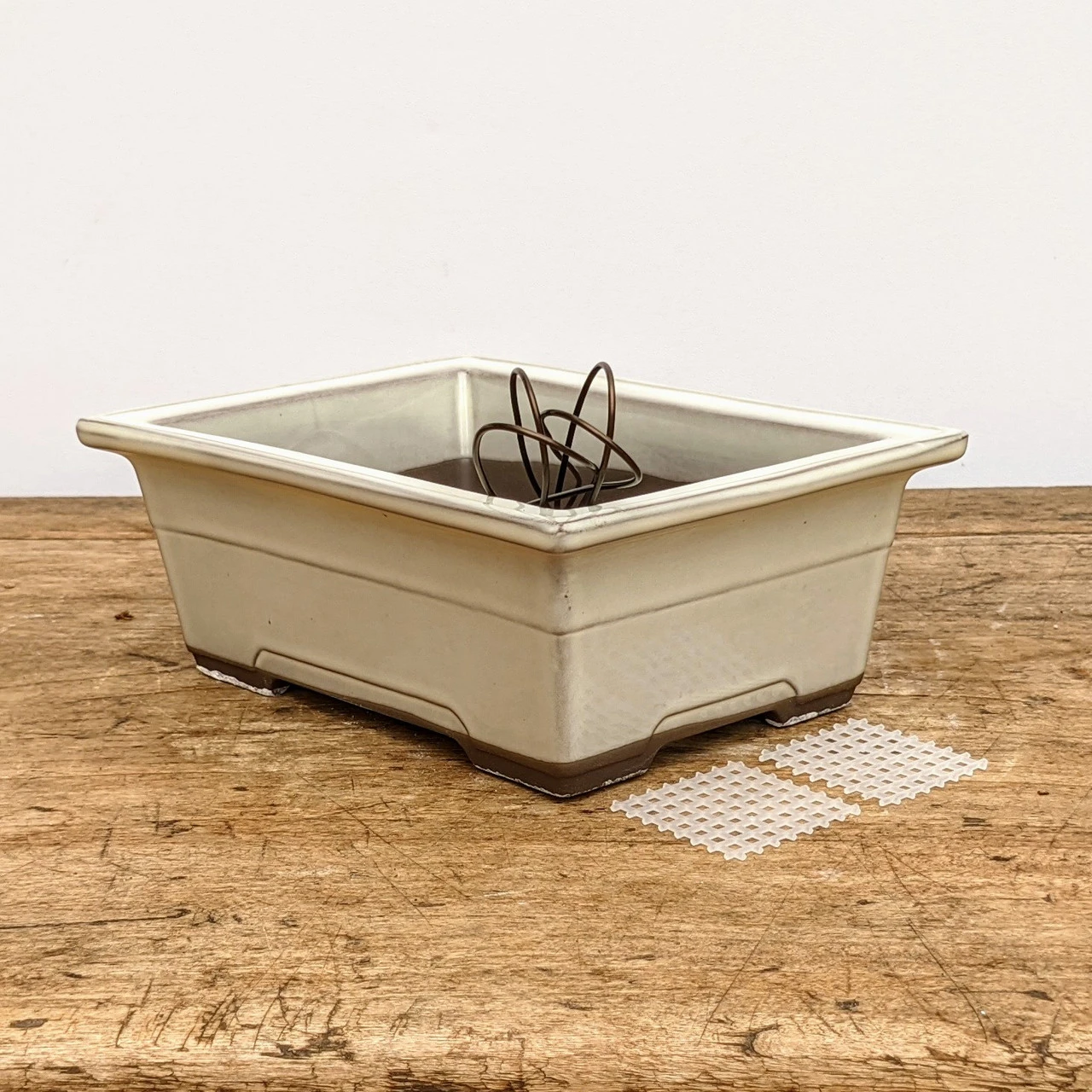 7-8" Cream Glazed Rectangle Bonsai Pot - Image 4